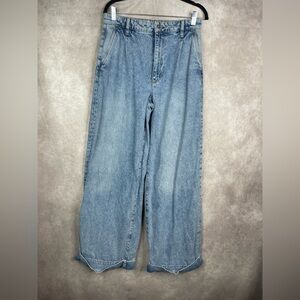 Pilcro x Anthropologie Cuffed Wide Leg Denim Cotton High Rise Skater Jeans Sz 28